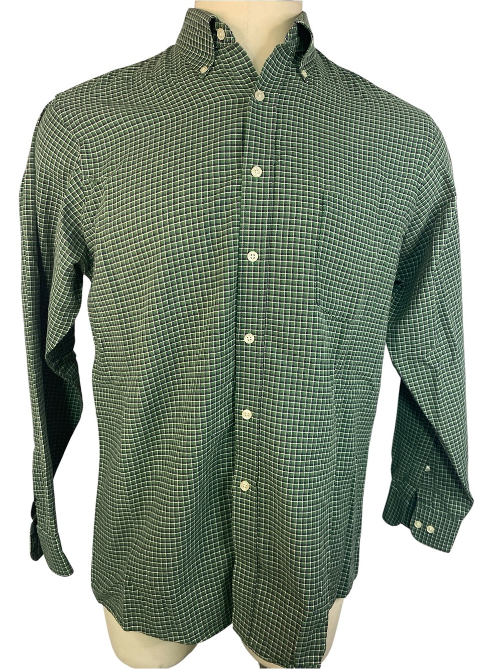 Van Heusen Green Checked Button-Down Shirt Men’s 16-16 1/2- 34/35